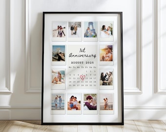 Anniversary Polaroid Collage Template, Custom Polaroid Photo Frame, 1st Anniversary Gift, Printable Anniversary Gift for Boyfriend, Canva