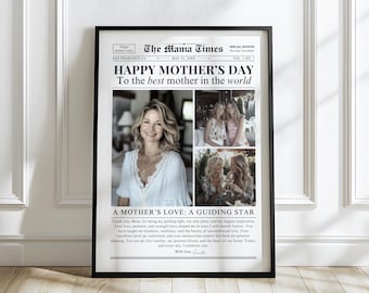 Marco de fotos de periódico para el Día de la Madre, decoración de pared, plantilla de periódico personalizada para el Día de la Madre, regalo para mamá y abuela, regalo de cumpleaños, Canva