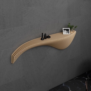Decoración de pared paramétrica con estantes de madera ondulados y diseño de muebles modernos: archivo de máquina de corte impreso en 3D