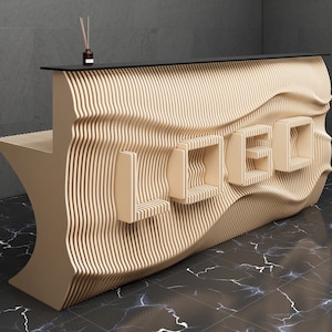 Progettazione di logo parametrico, scrivania da ufficio parametrica in legno ondulato e mobili per interni - File per macchina da taglio CNC 3D