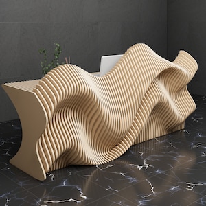 Parametric Art Wooden Wavy Wooden Furniture 3D Print CNC Router Cutting File Parametric Office Desk image 1