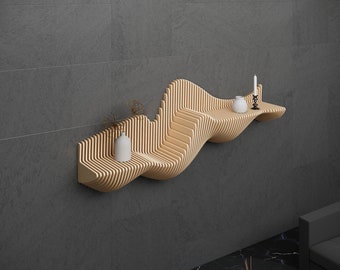 Parametric Wall Art Wavy Wooden Shelf Decor & Modern Furniture Design - 3D Printed Cutting Machine File