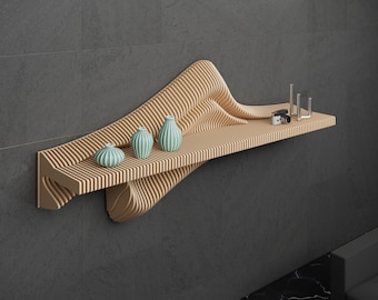 Parametric Wall Art Wavy Wooden Shelf Decor & Modern Furniture Design - 3D Printed Cutting Machine File