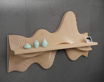 Parametric Wall Art Wavy Wooden Shelf Decor & Modern Furniture Design - 3D Printed Cutting Machine File
