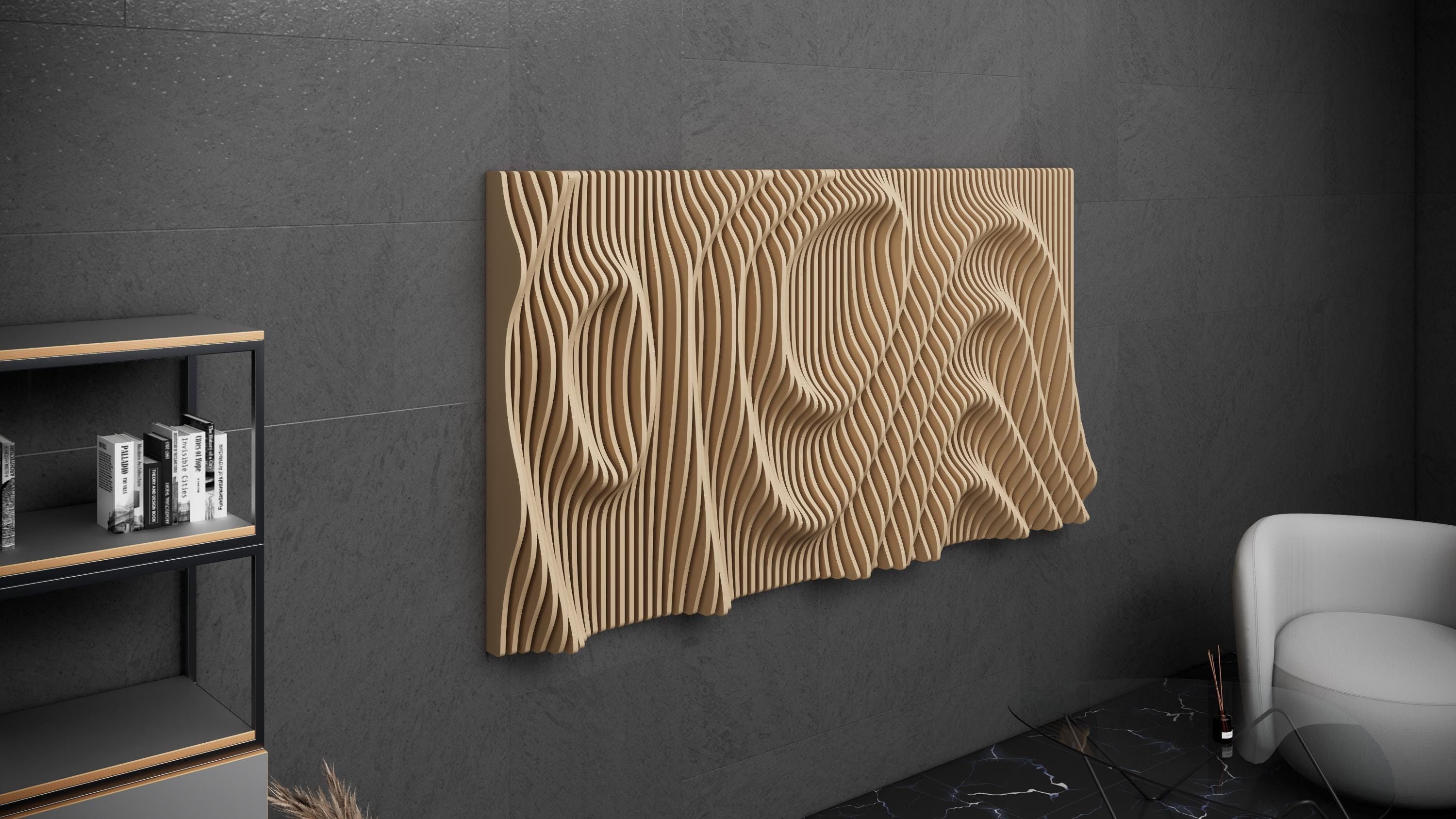 【自作041】3way-VCC-Retro Modern Craft Parametric Art Wooden · Wavy Wooden Wall Decor · 3D Print CNC