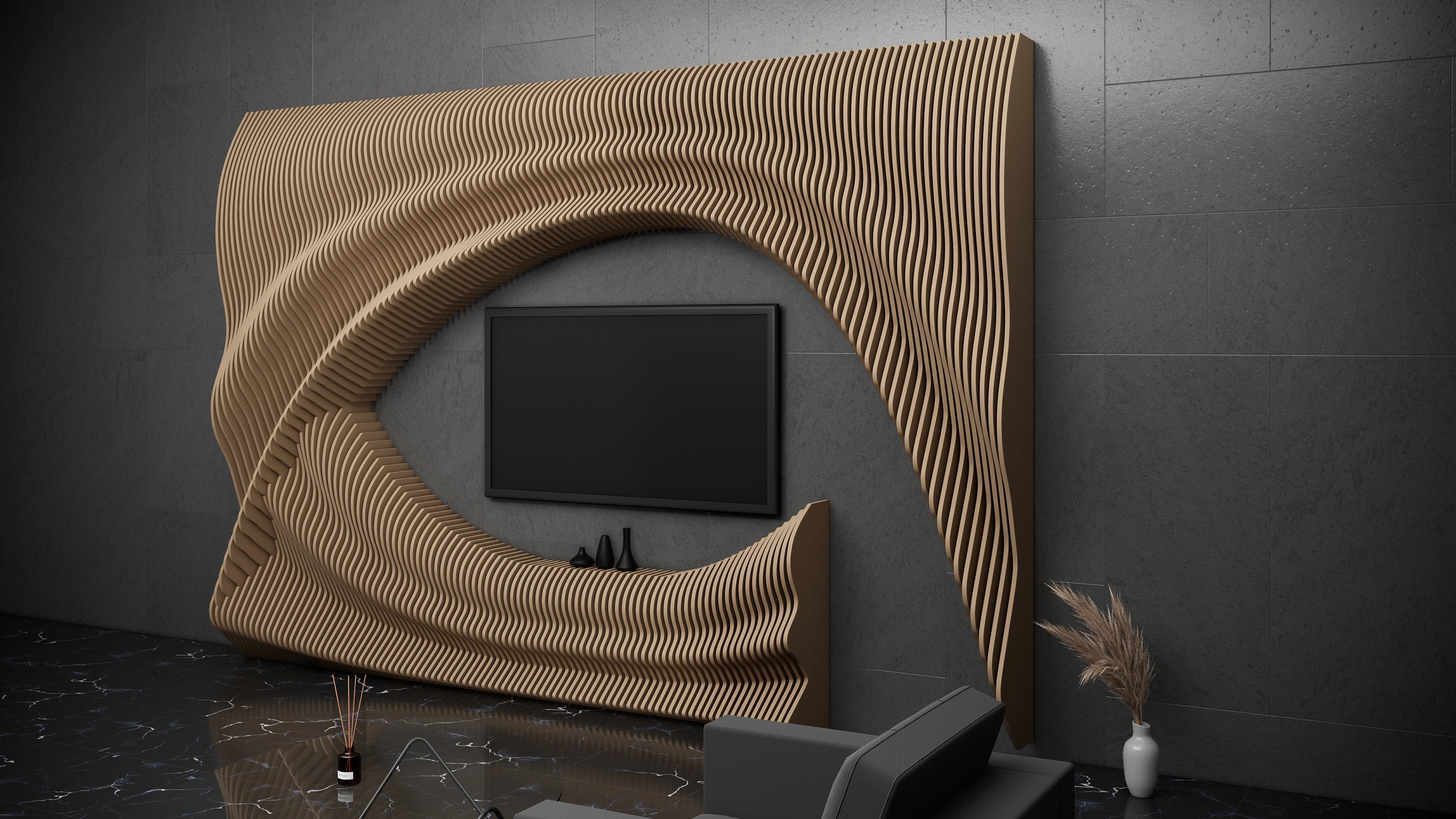 Parametric Art Wavy Wooden Panel and Modern TV Unit Design - CNC Router ...