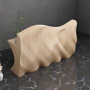 Parametrische Kunst aus Holz · Gewellte Holzmöbel · 3D-Druck CNC-Fräser-Schnittdatei · Parametrischer Bürotisch