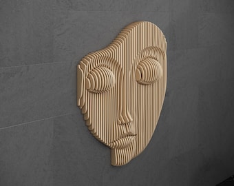 Parametric Art Wooden · Wavy Wooden Wall Decor · 3D Print CNC Router Cutting File · Parametric Design Face