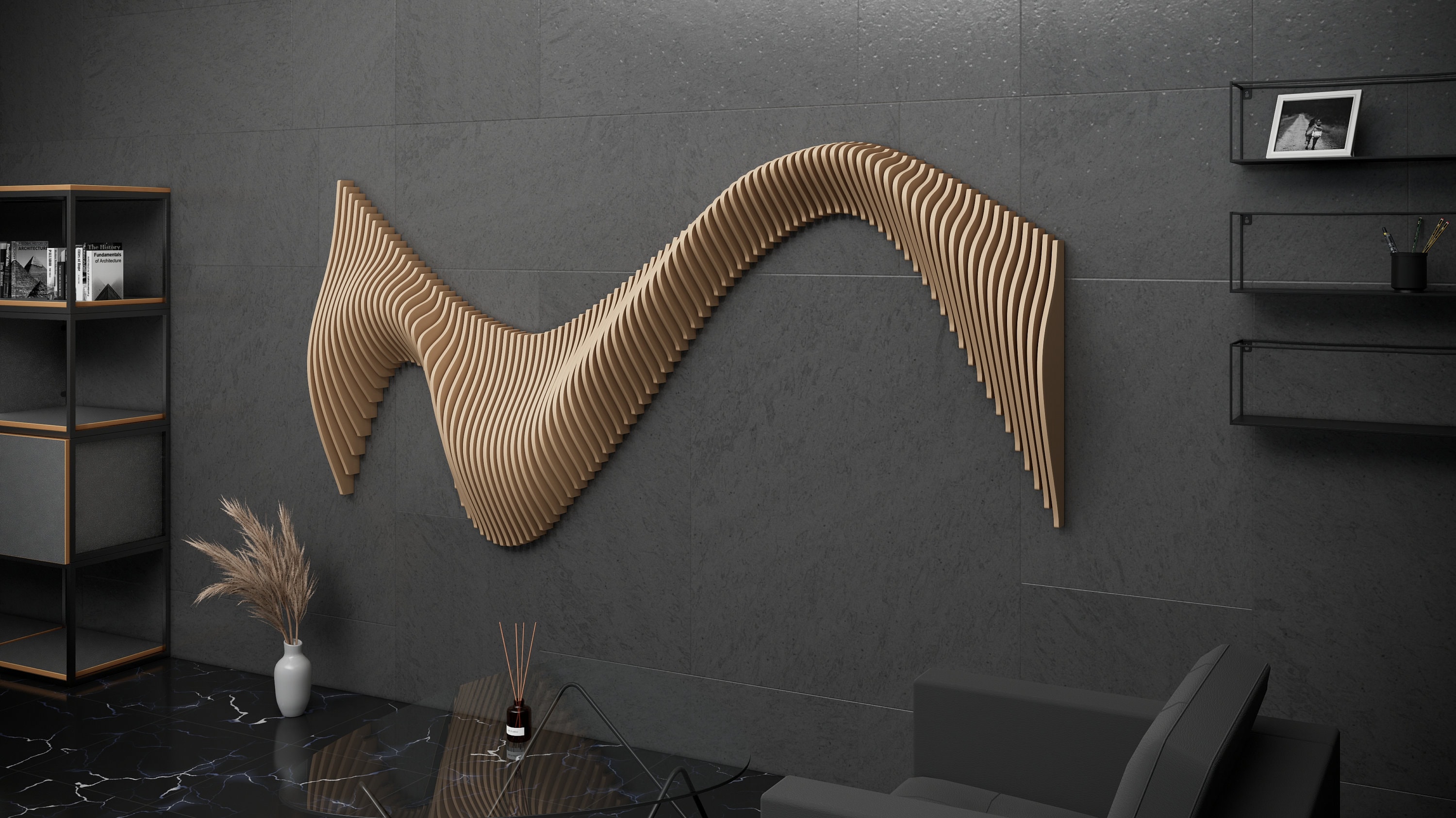 Parametric Design Wavy Wooden Wall Art and Modern Furniture for Wall ...