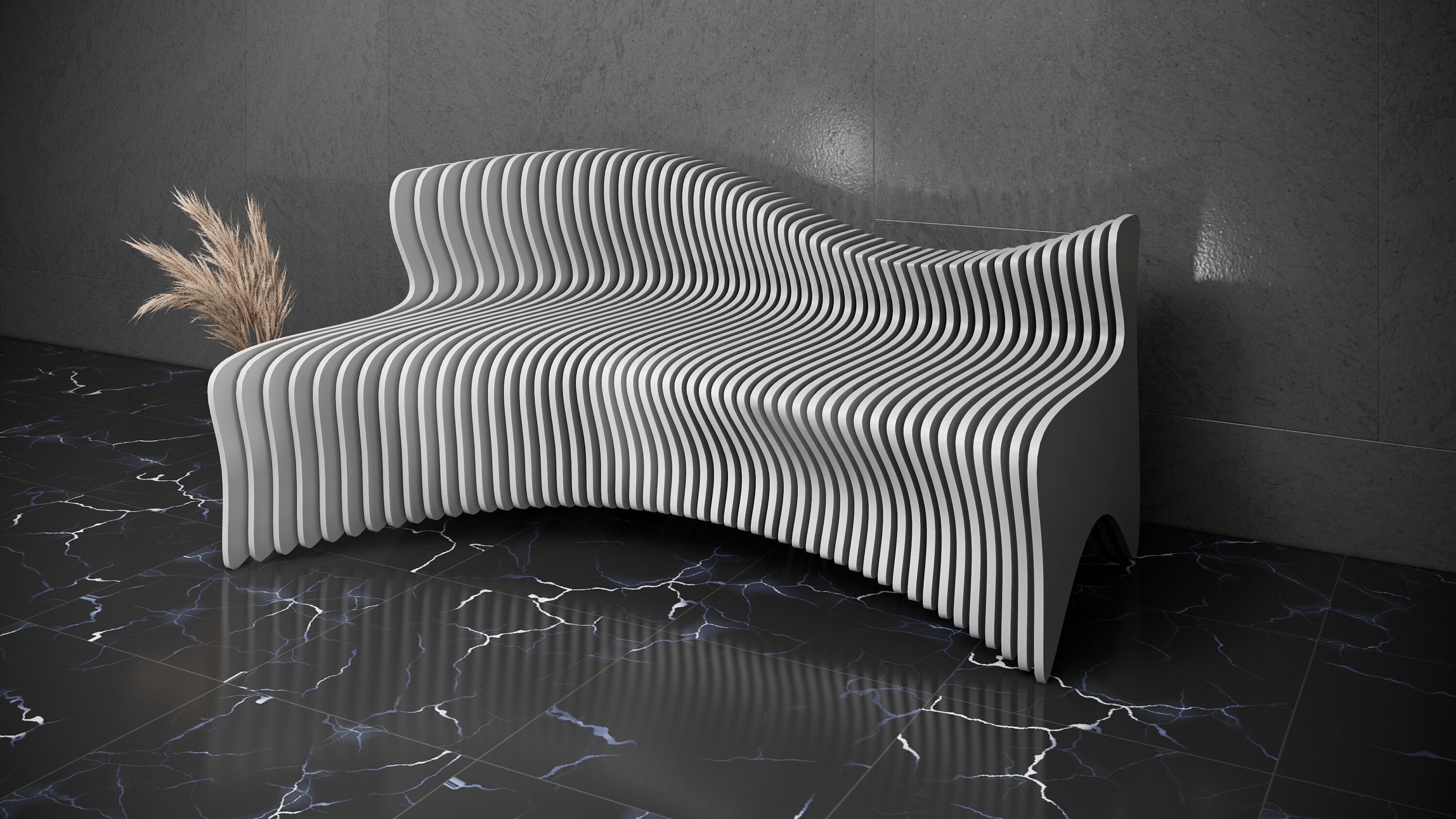 Parametric Art Wavy Wooden Sofa Design & Modern Furniture Design - 3D ...