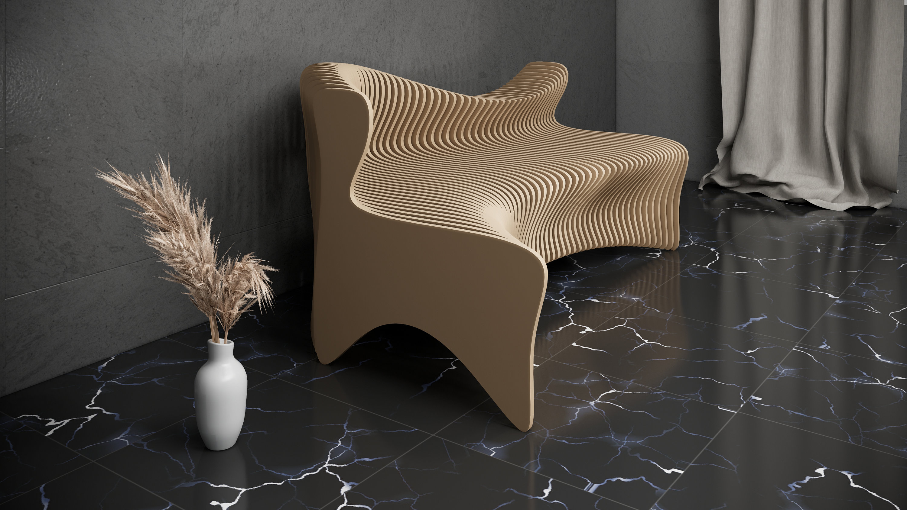 Parametric Art Wavy Wooden Sofa Design & Modern Furniture Design - 3D ...