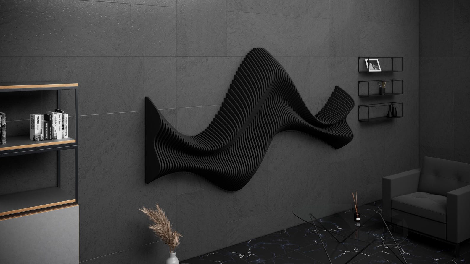 Parametric Design Wavy Wooden Wall Art and Modern Furniture for Wall ...