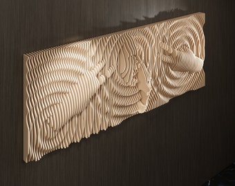 Parametric Art Wooden · Wavy Wooden Wall Decor ·  3D Print CNC Router Cutting File · Decorative Organic Design - 2