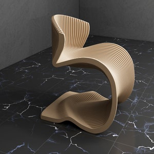 Modelo de silla artística de madera ondulada de diseño paramétrico - Muebles modernos de interior - Archivo de enrutador CNC artesanal 3D