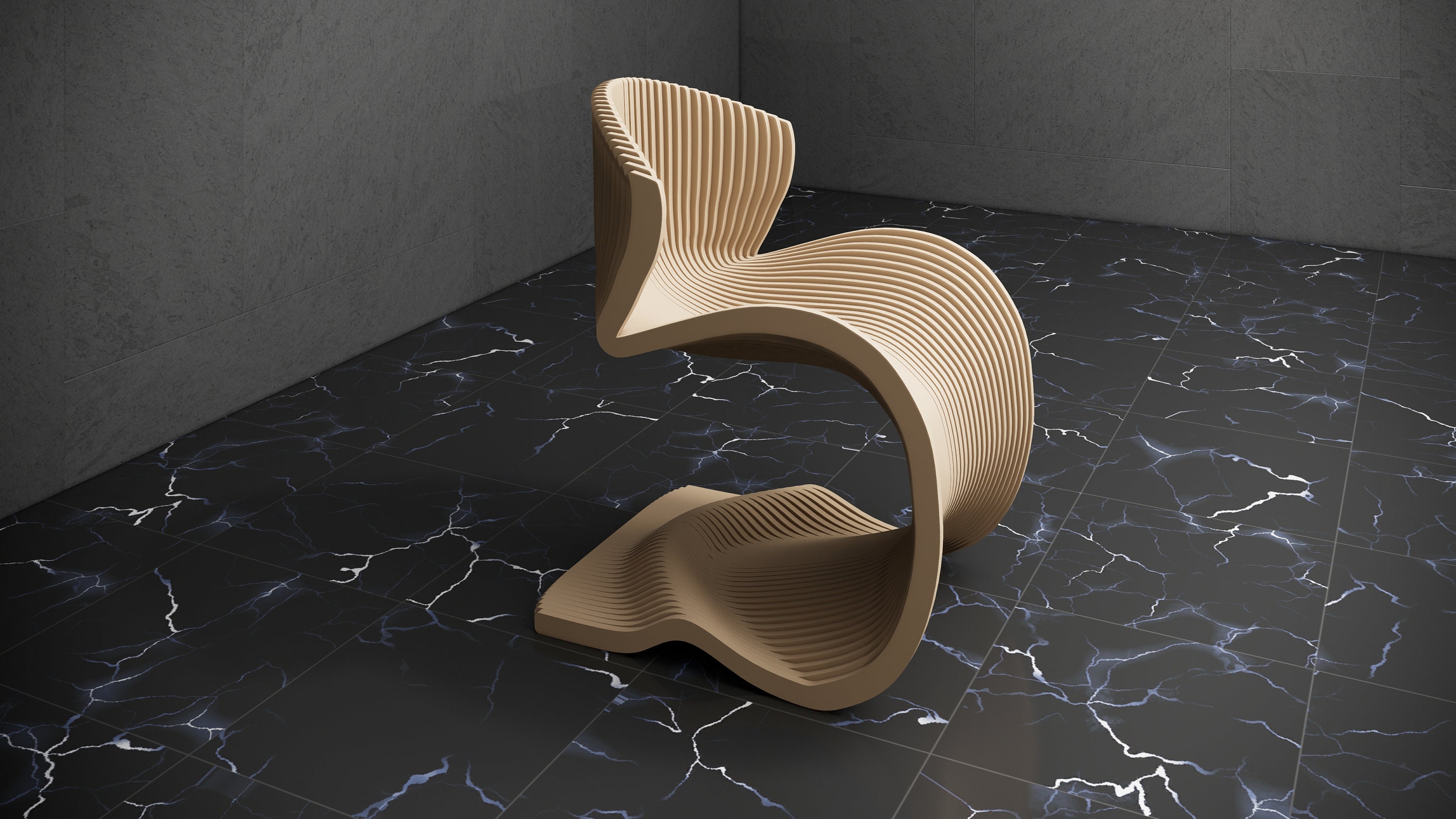 Parametric Design Wavy Wooden Art Chair Model Interior Modern Furniture ...