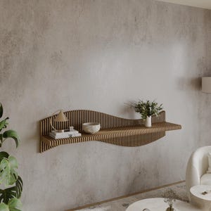 Decoración de pared paramétrica con estantes de madera ondulados y diseño de muebles modernos: archivo de máquina de corte impreso en 3D