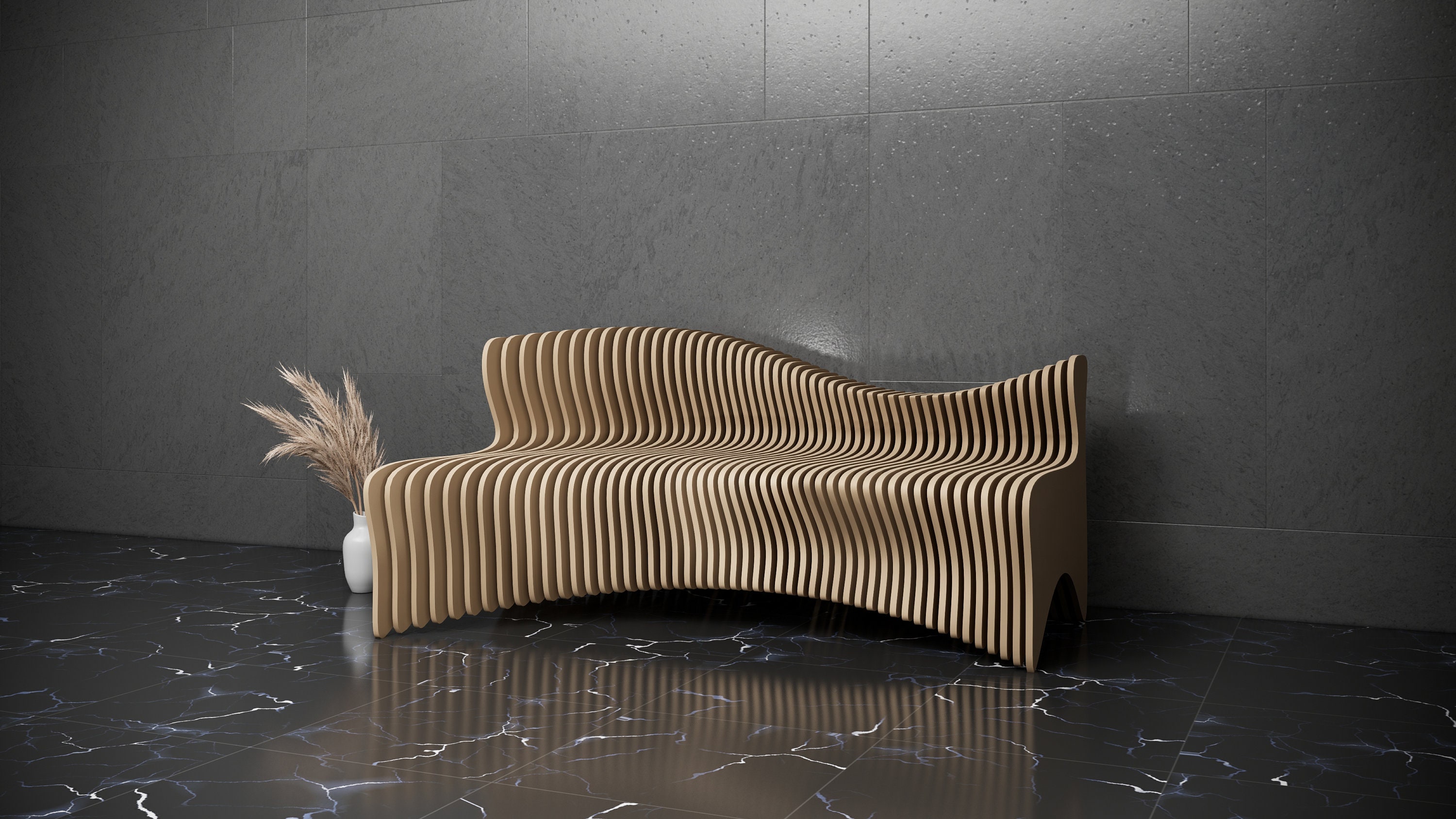 Parametric Art Wavy Wooden Sofa Design & Modern Furniture Design - 3D ...
