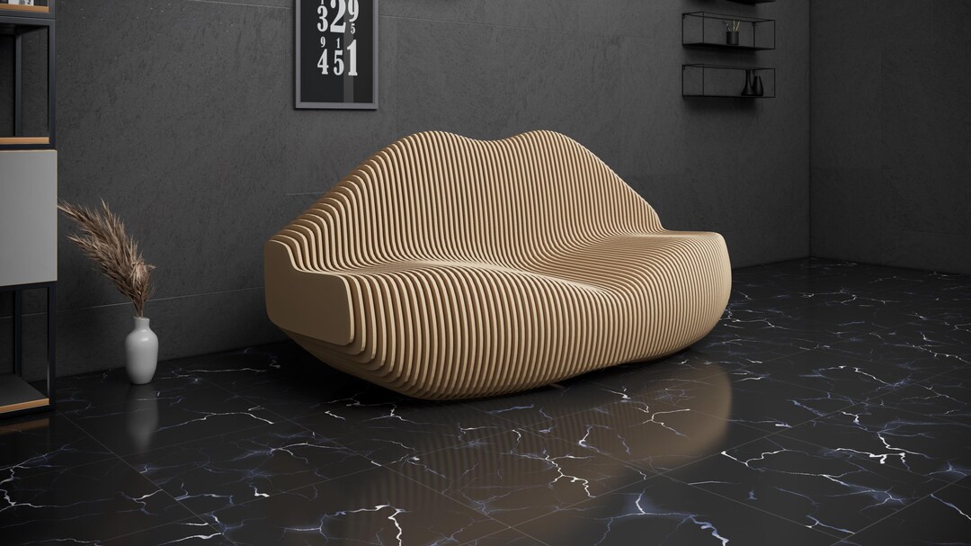 Parametric Sofa Design Wavy Wooden - Modern Furniture Lip - 3D Art CNC ...