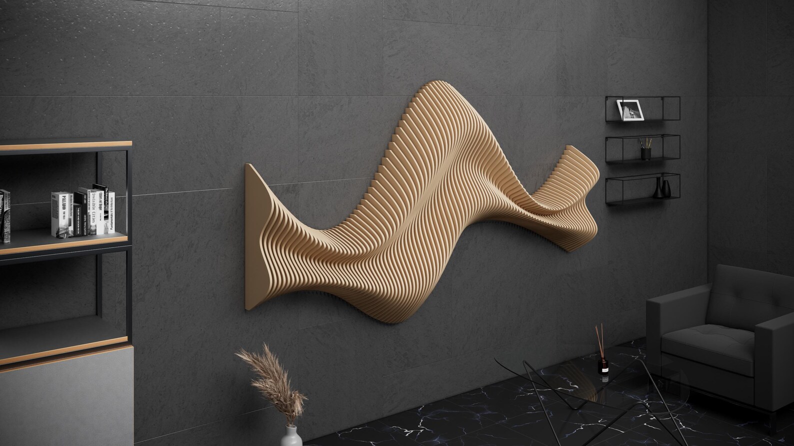 Parametric Design Wavy Wooden Wall Art and Modern Furniture for Wall ...