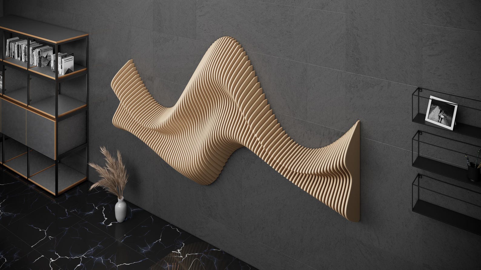 Parametric Design Wavy Wooden Wall Art and Modern Furniture for Wall ...