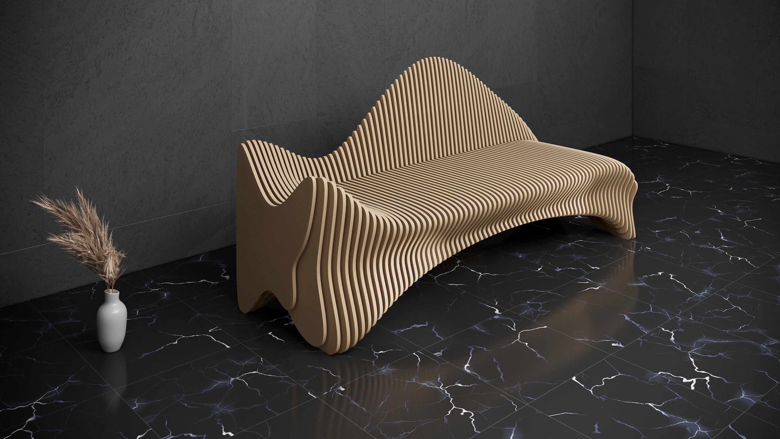 Parametric Sofa Design Wavy Wooden Modern Office and Home Furniture 3D ...