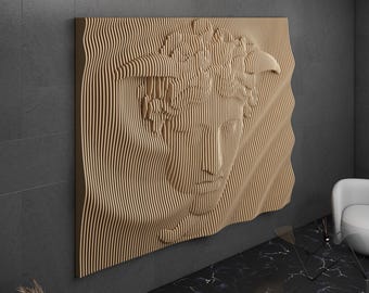 Parametric Art Wooden · Wavy Wooden Wall Decor · 3D Print CNC Router Cutting File · Parametric Design Medusa Face · Medusa Cnc File