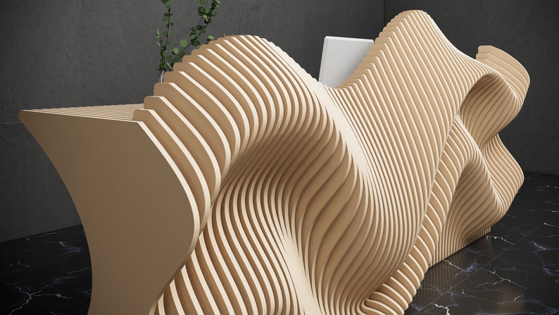Parametric Art Wooden Wavy Wooden Furniture 3D Print CNC Router Cutting File Parametric Office Desk image 4