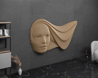 Parametric Art Wooden · Wavy Wooden Wall Decor · 3D Print CNC Router Cutting File · Parametric Design Face