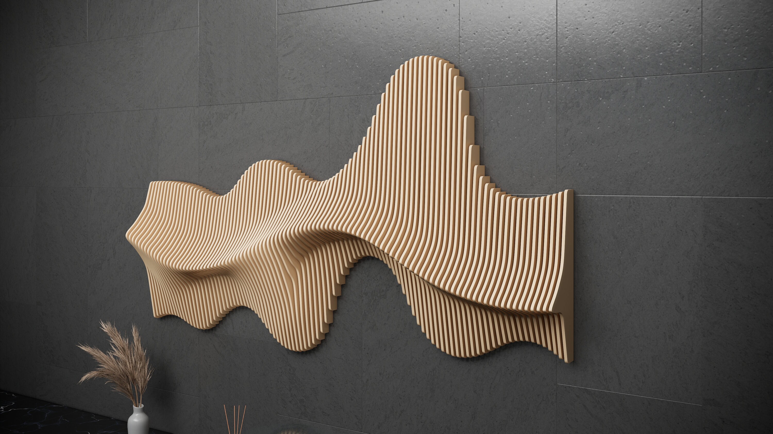 Parametric Design Wavy Wooden Wall Art and Modern Furniture for Wall ...
