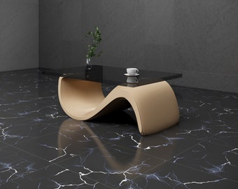 Interior Table Plan Parametric Art Furniture Wavy Wooden Coffee Table  - 3D Craft Furniture Cnc Router File for Woodworking