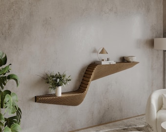Parametric Wall Art Wavy Wooden Shelf Decor & Modern Furniture Design - 3D Printed Cutting Machine File