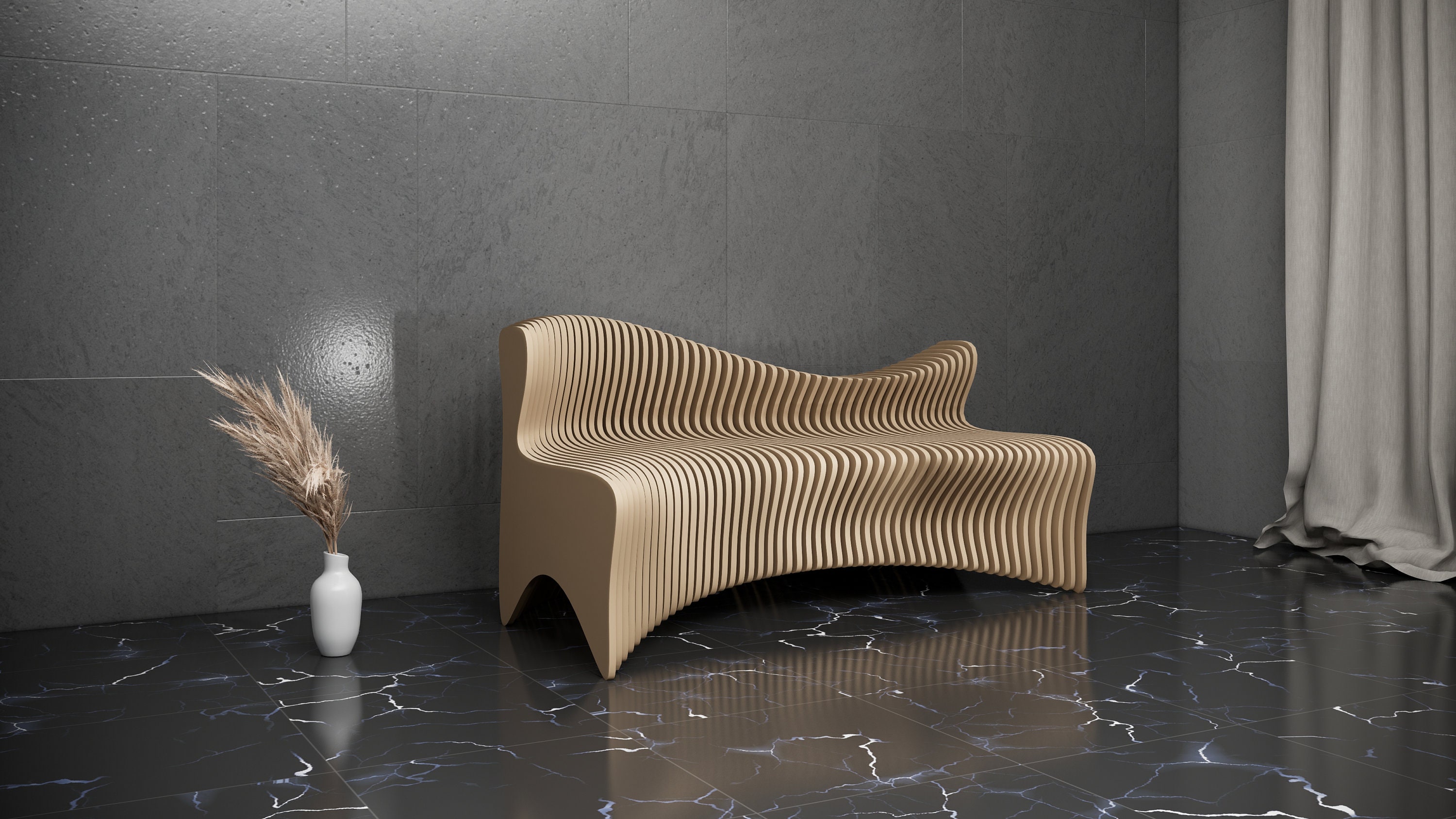 Parametric Art Wavy Wooden Sofa Design & Modern Furniture Design - 3D ...