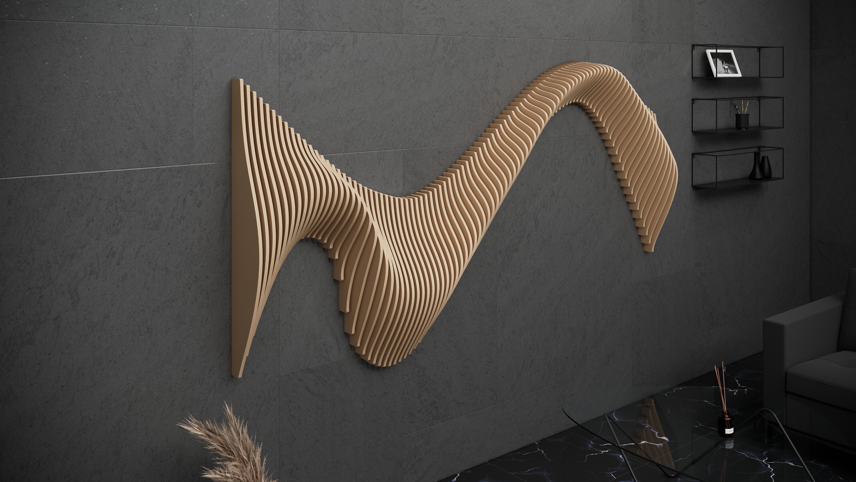 Parametric Design Wavy Wooden Wall Art and Modern Furniture for Wall ...