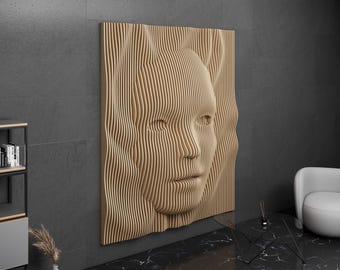 Parametric Art Wooden · Wavy Wooden Wall Decor · 3D Print CNC Router Cutting File · Parametric Design Face