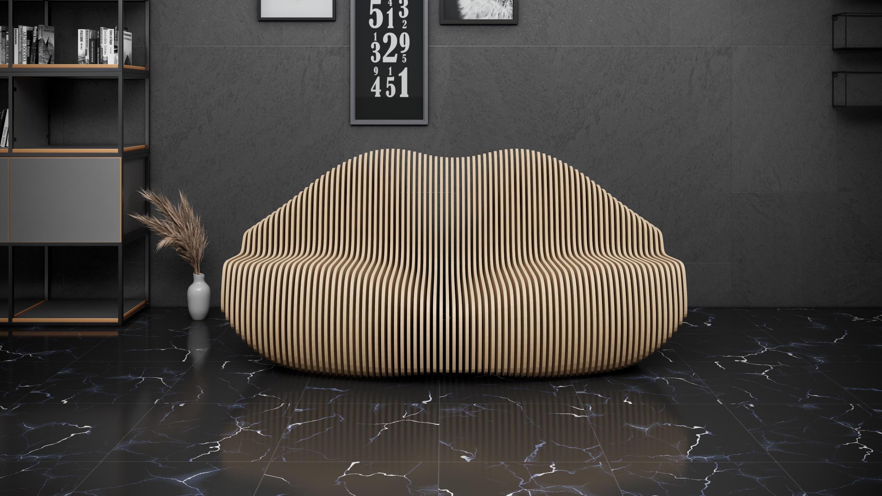 Parametric Sofa Design Wavy Wooden - Modern Furniture Lip - 3D Art CNC ...