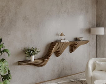 Parametric Wall Art Wavy Wooden Shelf Decor & Modern Furniture Design - 3D Printed Cutting Machine File