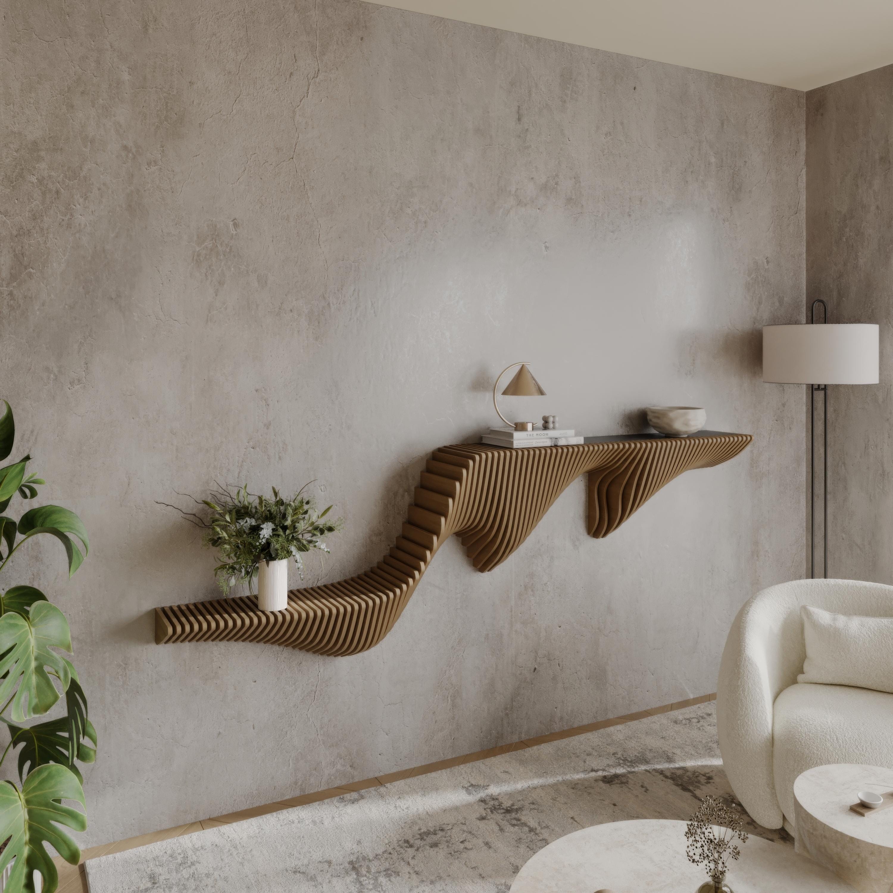 Parametric Wall Art Wavy Wooden Shelf Decor & Modern Furniture