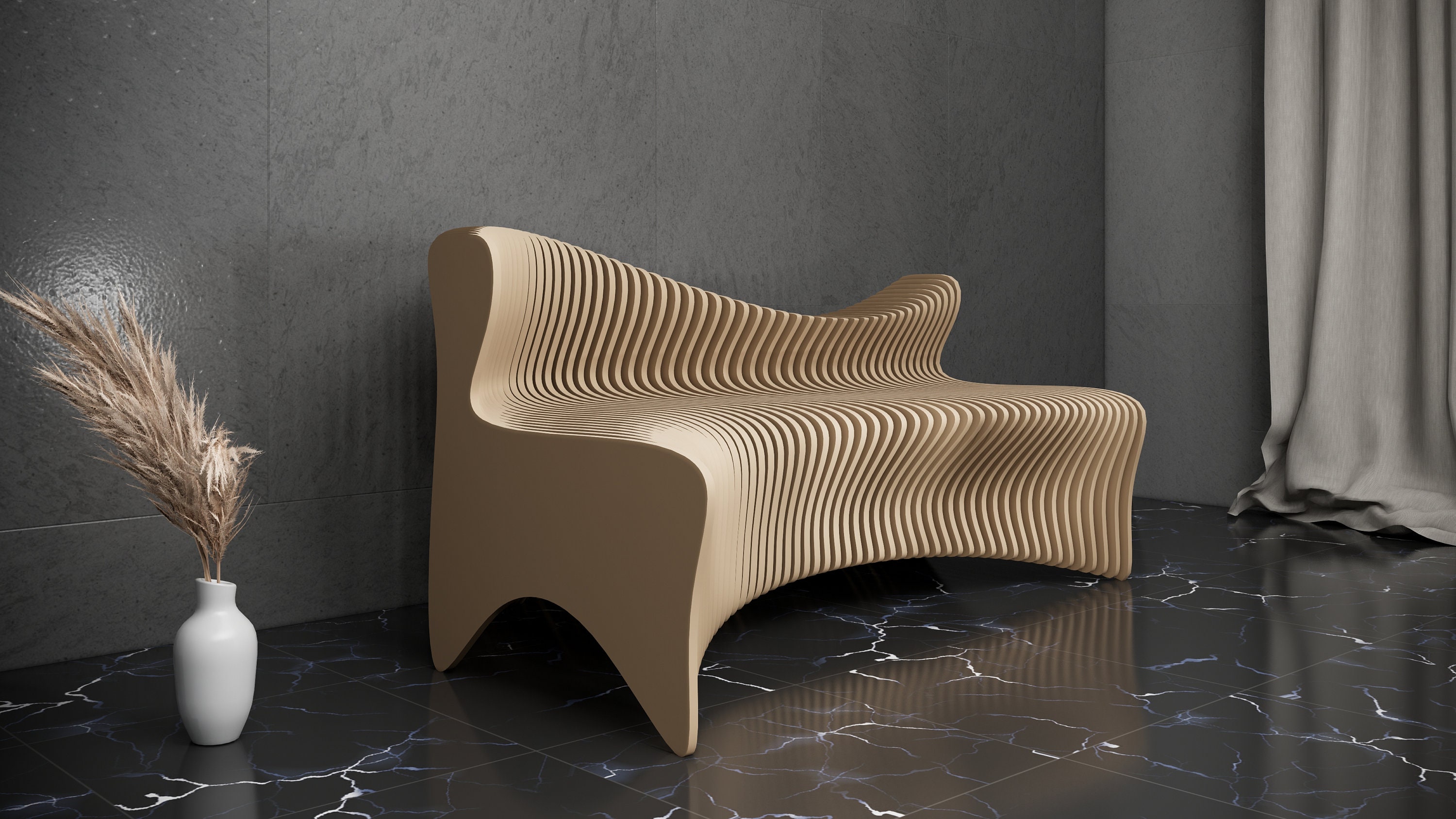 Parametric Art Wavy Wooden Sofa Design & Modern Furniture Design - 3D ...
