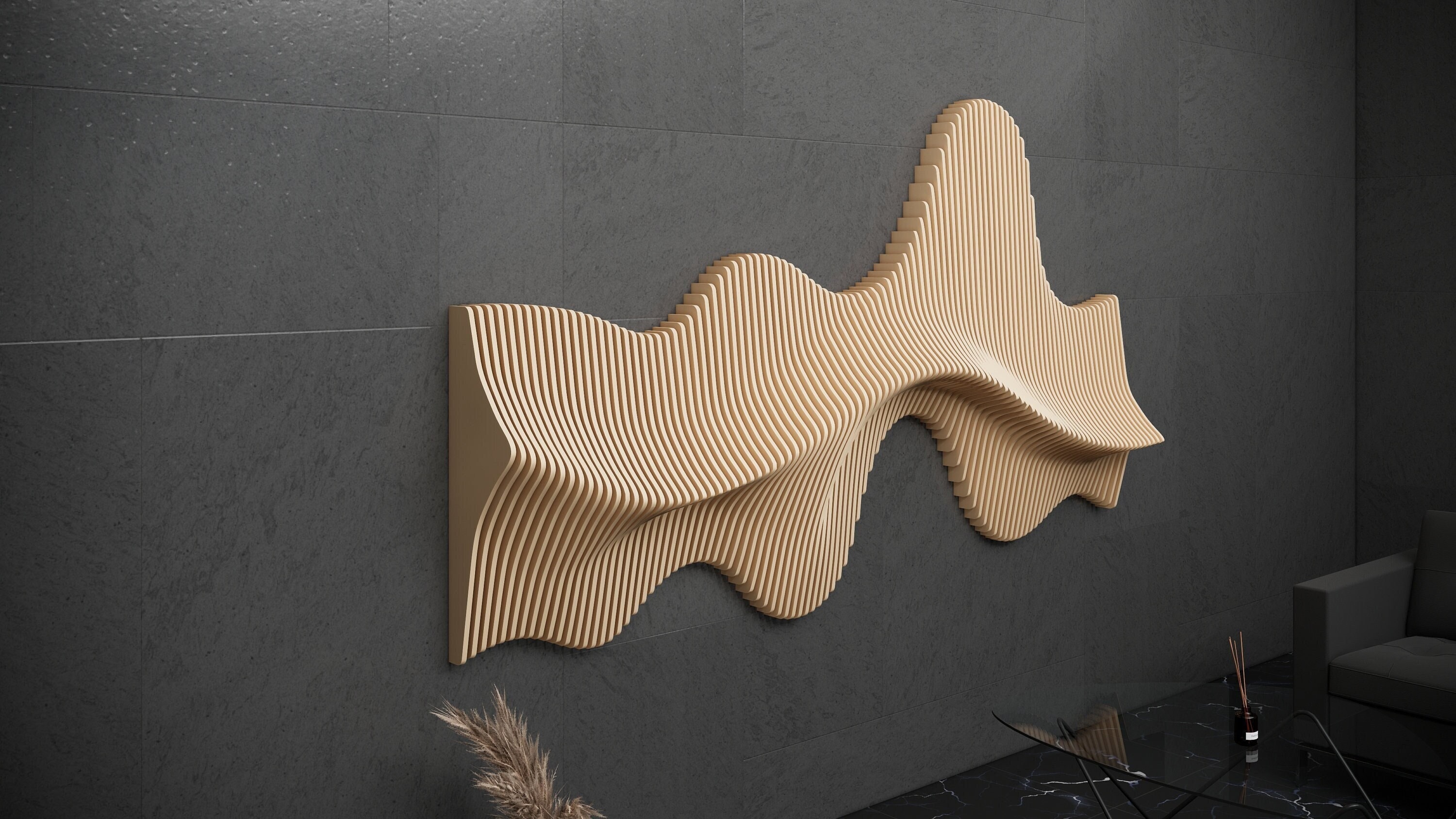 Parametric Design Wavy Wooden Wall Art and Modern Furniture for Wall ...