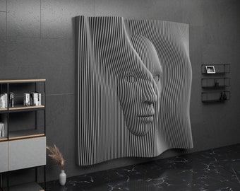 Parametric Face Design Wavy Wooden Wall Decor  Parametric Furniture Design - 3D Craft Cutting Machine File