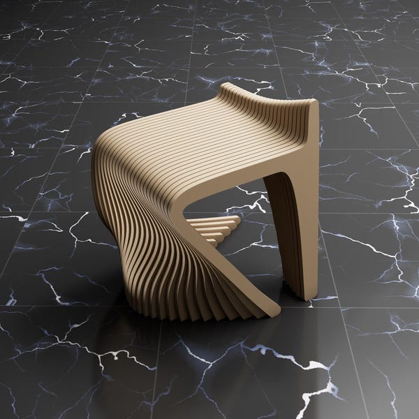 Modèle de chaise d'art en bois ondulé de conception paramétrique - Meubles d'intérieur modernes - Fichier de routeur CNC 3D Craft