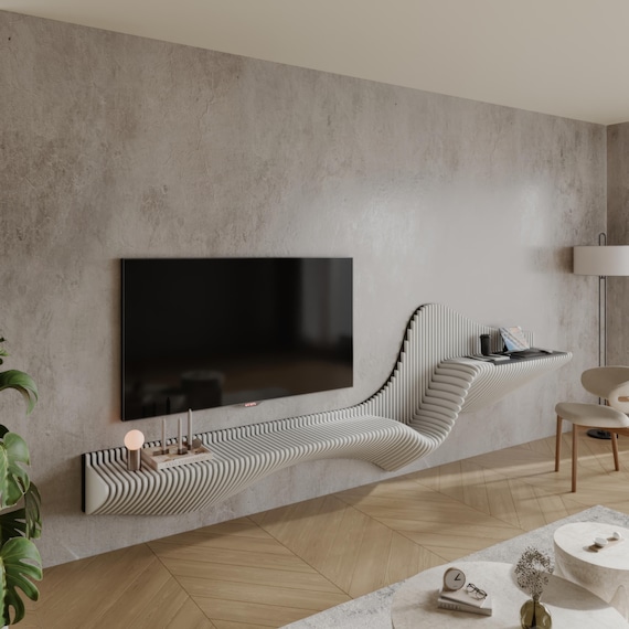 パラメトリックシェルフユニット 波型木製テレビ台 デザイン＆建築 