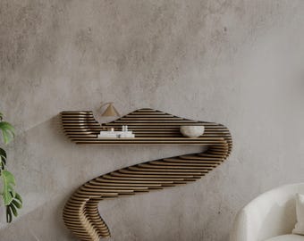 Parametric Wall Art Wavy Wooden Shelf Decor & Modern Furniture Design - 3D Printed Cutting Machine File