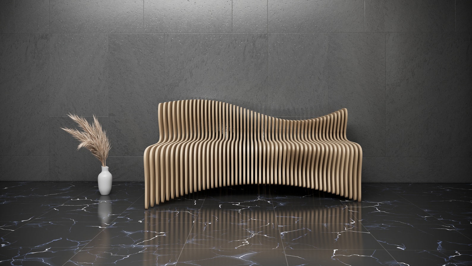 Parametric Art Wavy Wooden Sofa Design & Modern Furniture Design - 3D ...