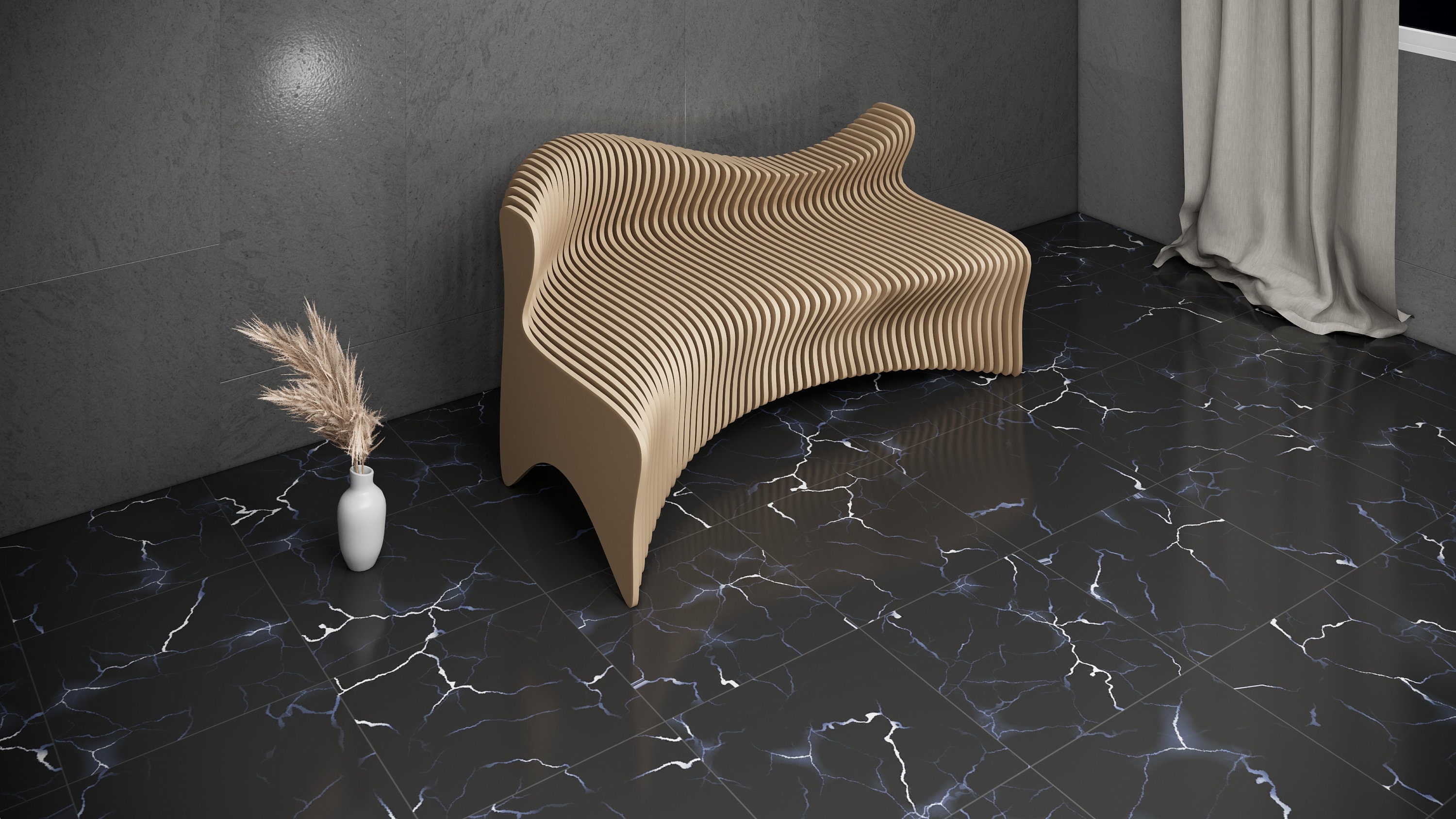 Parametric Art Wavy Wooden Sofa Design & Modern Furniture Design - 3D ...