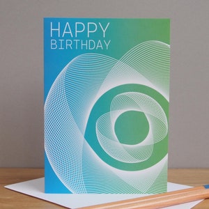 Tarjeta de cumpleaños, tarjeta de feliz cumpleaños, espirógrafo, tarjeta de cumpleaños para ella, tarjeta de cumpleaños moderna, tarjeta de cumpleaños abstracta, tarjeta contemporánea.