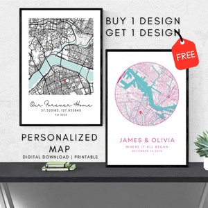 Aangepaste kaartafdruk, onze eerste thuiskaart, gepersonaliseerde reiskaart cadeau, jubileumcadeau, verjaardagscadeau idee, huwelijkscadeau poster, AFDRUKBAAR