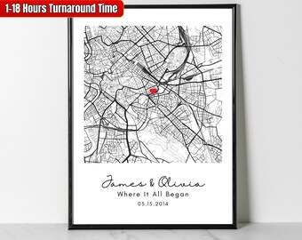 Wo alles begann benutzerdefinierte Karte | Unser erstes Date Map | Hochzeit Jahrestag Geschenk | Wo wir uns trafen | Geburtstag Geschenk Poster | DIGITALER DOWNLOAD