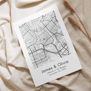 Impresión de mapa personalizada / Mapa de nuestra primera cita / Tarjeta de invitación de inauguración de la casa / Regalo de aniversario de bodas / Póster de regalo de cumpleaños / DESCARGA DIGITAL