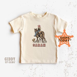 Distressed Cowgirl T-Shirt with Name, Personalized Shirts for Girls, Country Western Toddler Graphic Tee ( GR17247 )